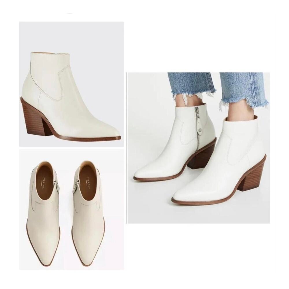 Rag & Bone Razor Leather in Antique White Ankle Boots Point Toe Size 8